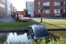 Auto niet op de handrem, en belandt in sloot